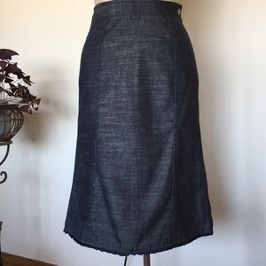 Mac and Jac denim skirt, A-line, six gores, pleated ribbon hem, 2